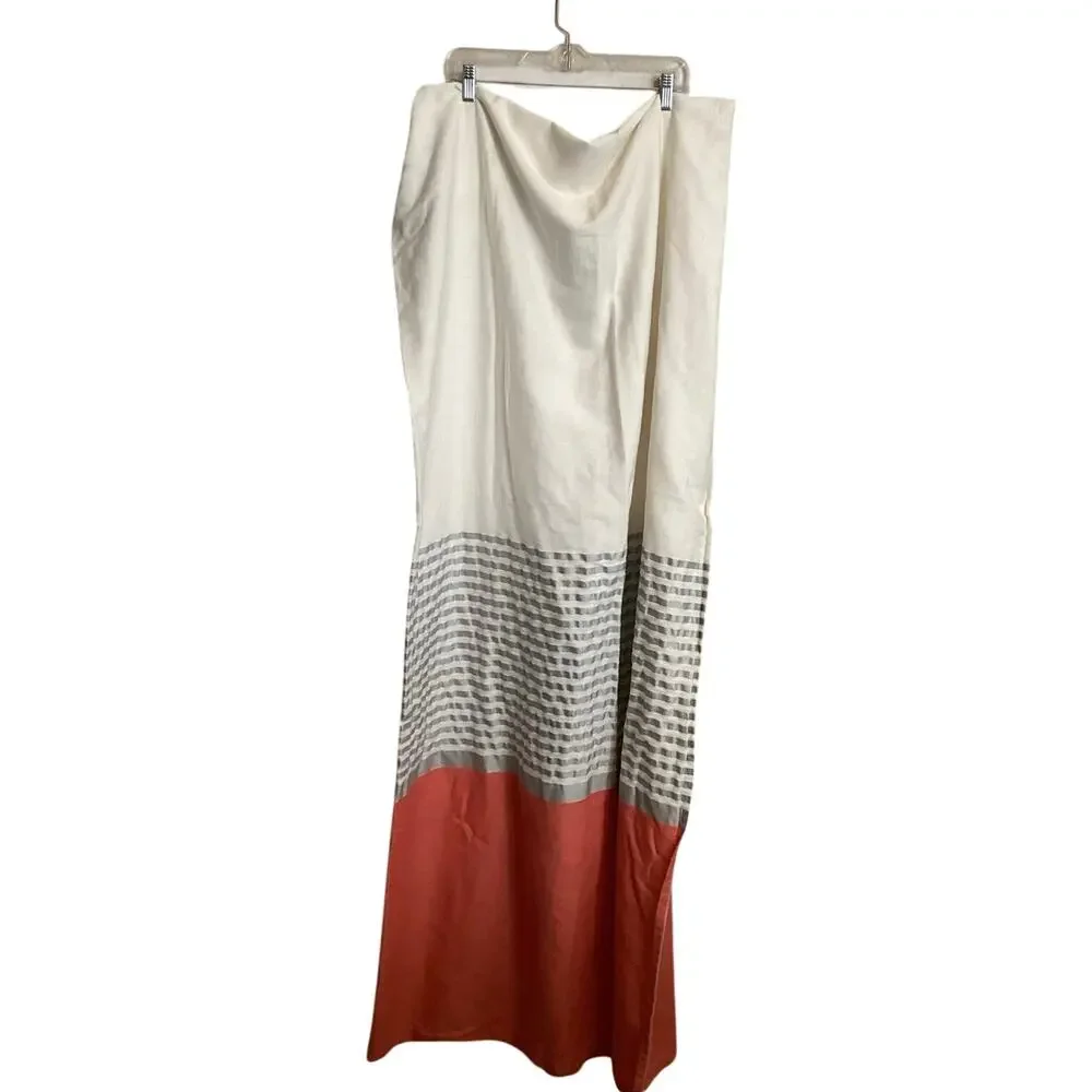 Caro Home Cotton-Blend Stripe and Colorblock Peach White Gray Shower Curtain